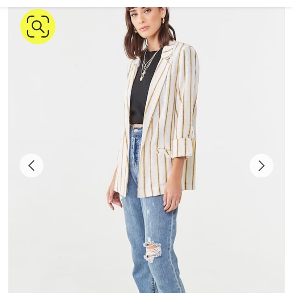 Forever 21 Linen Cream & Yellow Blazer